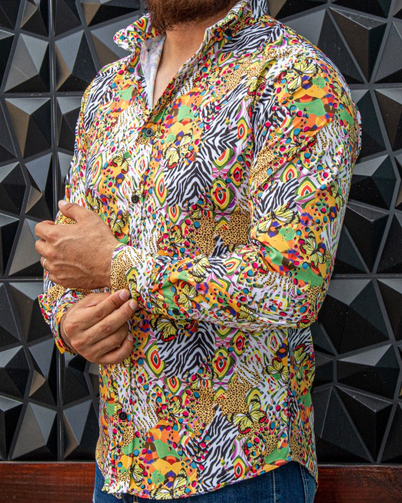 CAMISA MANGA LARGA ESTAMPADO MARIPOSAS CON LEOPARDO