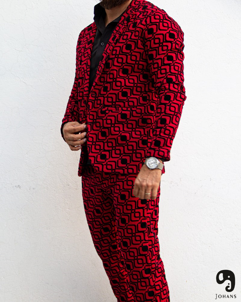 BLAZER SOLAPA V EXOTICO ROJO CON CUADROS EN GAMUZA NEGRA