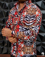 Cargar imagen en el visor de la galería, CAMISA MANGA LARGA ESTAMPADO ANIMAL PRINT NARANJA
