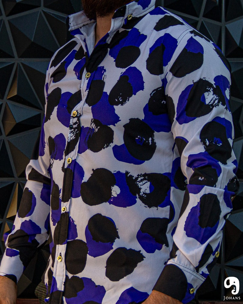 CAMISA MANGA LARGA OVALOS AZUL REY/NEGRO
