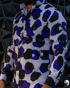 CAMISA MANGA LARGA OVALOS AZUL REY/NEGRO