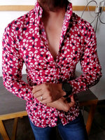 Cargar imagen en el visor de la galería, CAMISA MANGA LARGA ESTAMPADO ROJA CON HOJAS
