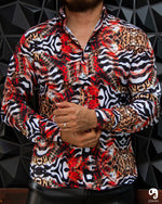 Cargar imagen en el visor de la galería, CAMISA MANGA LARGA ESTAMPADO ANIMAL PRINT NARANJA
