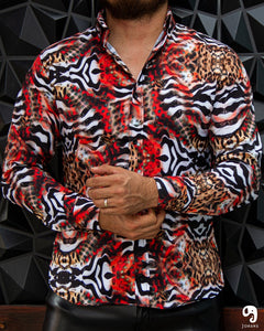 CAMISA MANGA LARGA ESTAMPADO ANIMAL PRINT NARANJA