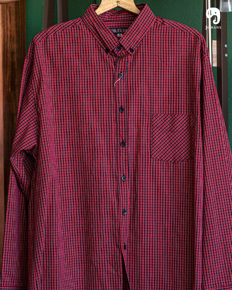 CAMISA MANGA LARGA CUADROS CHICOS ROJO CON AZUL MARINO