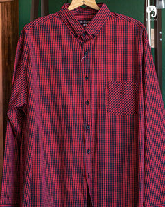 CAMISA MANGA LARGA CUADROS CHICOS ROJO CON AZUL MARINO