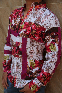 CAMISA MANGA LARGA ESTAMPADO MOSAICOS FLORES FONDO BLANCO