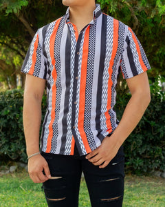 CAMISA MANGA CORTA ESTAMPADO FIGURAS DE RAYAS Y CIRCULOS