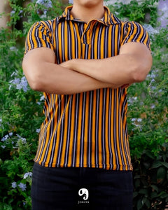 PLAYERA TIPO POLO RAYAS MOSTAZA Y NEGRO