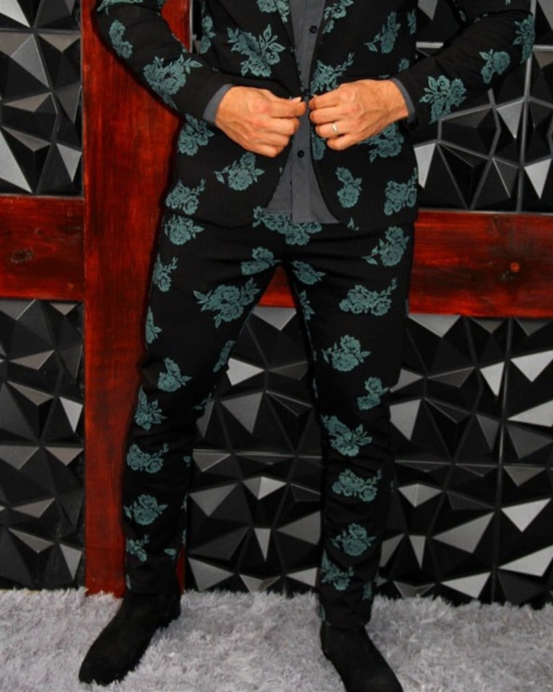 PANTALÓN EXOTICO NEGRO CON FLORES VERDES