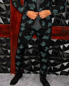 PANTALÓN EXOTICO NEGRO CON FLORES VERDES