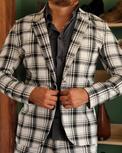 BLAZER SOLAPA V  CASUAL BLANCO DE CUADROS NEGROS