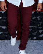 Cargar imagen en el visor de la galería, PANTALÓN CASUAL COLOR VINO CON TEXTURA
