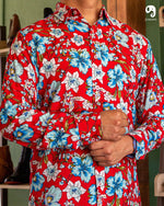 Cargar imagen en el visor de la galería, CAMISA MANGA LARGA ESTAMPADO ROJO JARDIN AZUL

