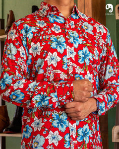 CAMISA MANGA LARGA ESTAMPADO ROJO JARDIN AZUL