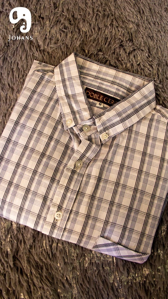 CAMISA MANGA LARGA CUADROS CON RAYAS AZUL CIELO Y AZUL MARINO