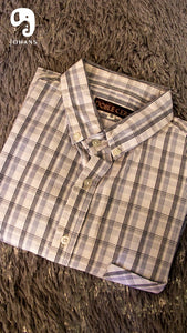 CAMISA MANGA LARGA CUADROS CON RAYAS AZUL CIELO Y AZUL MARINO