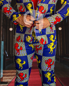 PANTALÓN EXOTICO AZUL AJEDREZ A CABALLOS