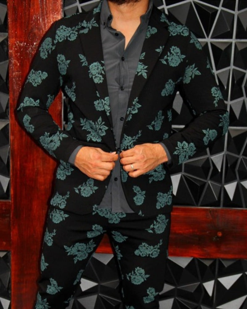 BLAZER SOLAPA V EXOTICO NEGRO CON FLORES VERDES