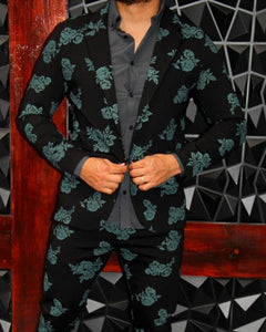 BLAZER SOLAPA V EXOTICO NEGRO CON FLORES VERDES