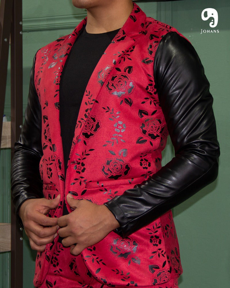 PANTALON EXOTICO GAMUZA FLORES ROJO