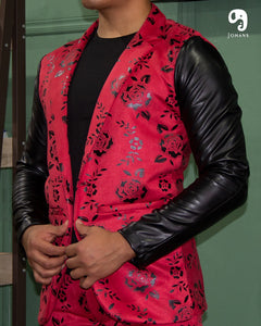 PANTALON EXOTICO GAMUZA FLORES ROJO