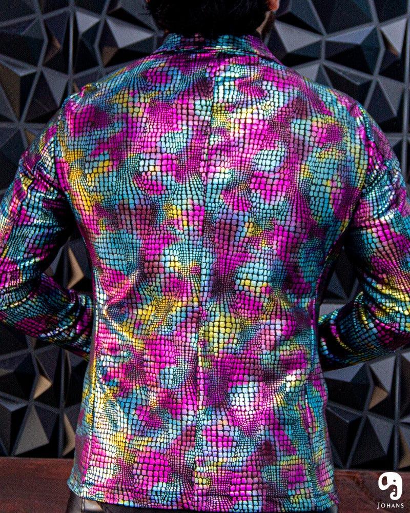 BLAZER SOLAPA V EXOTICO HOLOGRAMA ANIMAL PRINT VIBORA