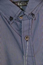 Cargar imagen en el visor de la galería, CAMISA MANGA LARGA CUADROS MILIMETRICOS AZUL MARINO CON BLANCO
