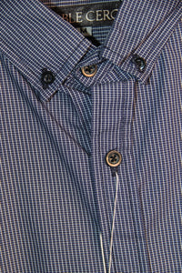 CAMISA MANGA LARGA CUADROS MILIMETRICOS AZUL MARINO CON BLANCO
