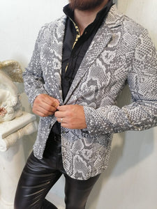 BLAZER SOLAPA V EXOTICO ESTAMPADO DE VIBORA GRIS
