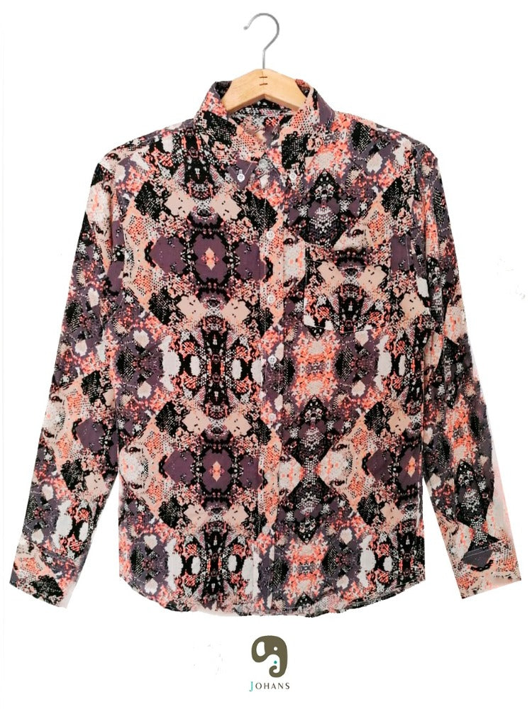 CAMISA MANGA LARGA ESTAMPADO MOTEADO EN TONOS BEIGE Y GRIS