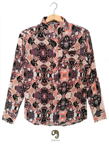 CAMISA MANGA LARGA ESTAMPADO MOTEADO EN TONOS BEIGE Y GRIS