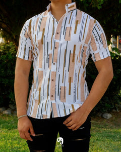 CAMISA MANGA CORTA ESTAMPADO LINEAS PIXEL
