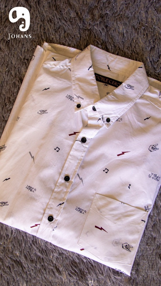 CAMISA MANGA LARGA ESTAMPADO BLANCO ROCK