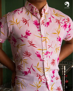 CAMISA MANGA CORTA ESTAMPADO ROSA PASTEL TRIGO