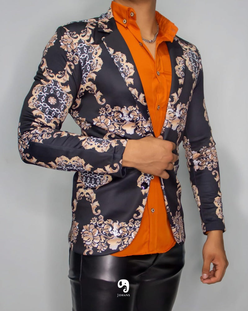 BLAZER SOLAPA V EXOTICO NEGRO CON DETALLES FLORALES