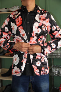 BLAZER SOLAPA V EXOTICO TERCIOPELO CON ROSAS ROSA