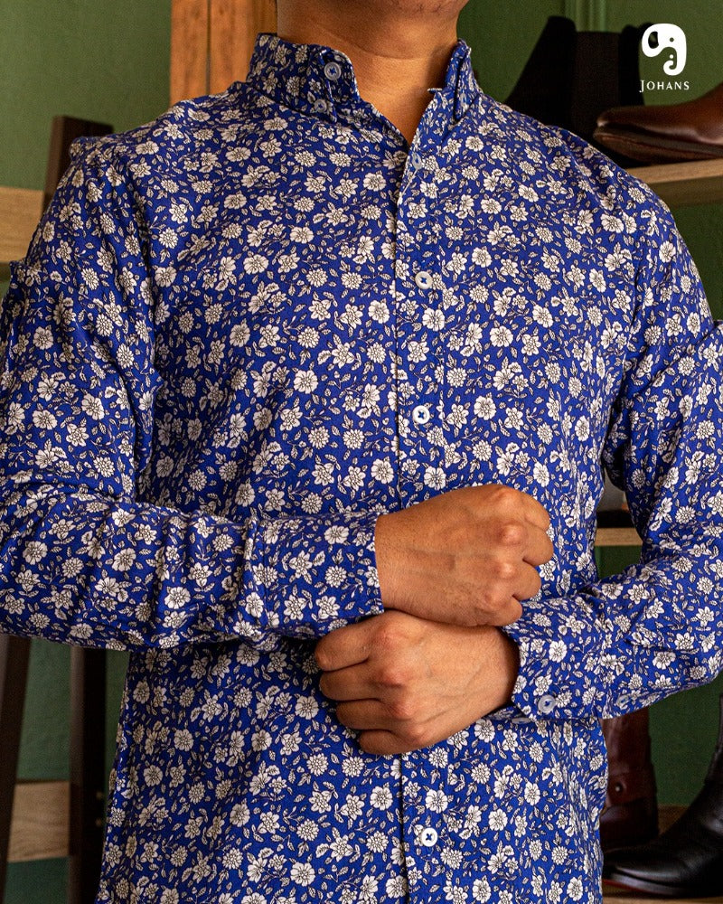 CAMISA MANGA LARGA ESTAMPADO TALAVERA AZUL REY CON BLANCO