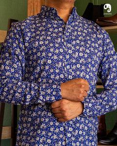 CAMISA MANGA LARGA ESTAMPADO TALAVERA AZUL REY CON BLANCO