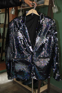 BLAZER SOLAPA V EXOTICO LENTEJUELA AZUL Y PLATA
