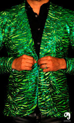 Cargar imagen en el visor de la galería, BLAZER SOLAPA V EXOTICO VERDE CON RAYAS
