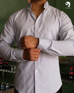 CAMISA MANGA LARGA CUADRO MILIMETRICO BLANCO