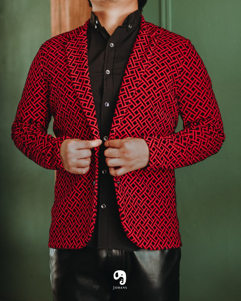 BLAZER SOLAPA V EXOTICO ROJO CUADROS DE GAMUZA EN NEGRO