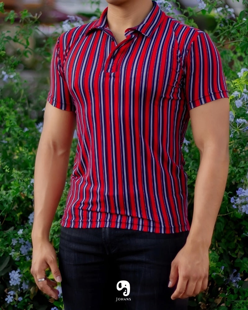 PLAYERA TIPO POLO RAYAS ROJO Y AZUL MARINO