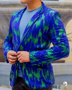 BLAZER SOLAPA V EXOTICO AZUL MIX DE LENTEJUELAS VERDE