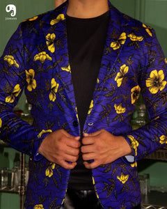 BLAZER SOLAPA V EXOTICO AZUL CON FLORES AMARILLAS