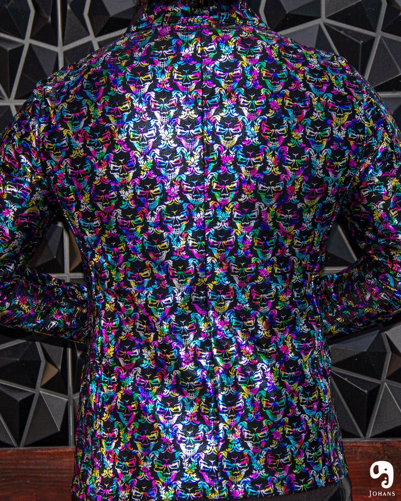 BLAZER SOLAPA V EXOTICO HOLOGRAMA CALAVERAS MULTICOLOR