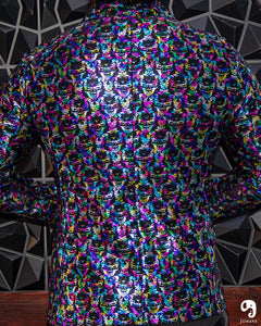 BLAZER SOLAPA V EXOTICO HOLOGRAMA CALAVERAS MULTICOLOR