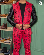 Cargar imagen en el visor de la galería, PANTALON EXOTICO GAMUZA FLORES ROJO
