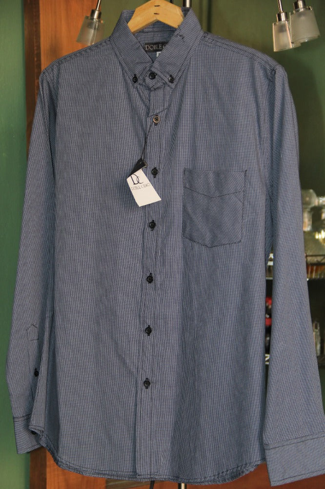 CAMISA MANGA LARGA CUADROS MILIMETRICOS AZULES